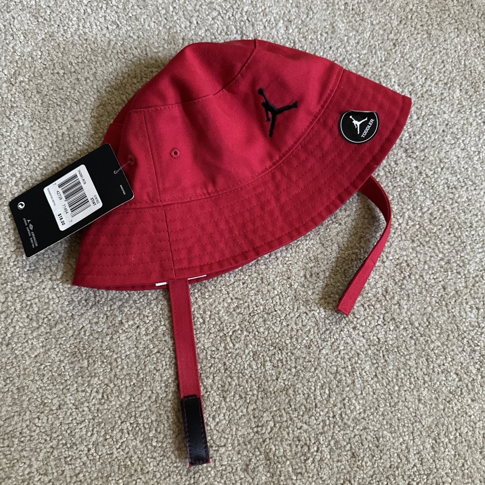 NIKE AIR JORDAN Bucket Hat With Straps,‎ Infant/Toddler Size 2T/4T Gym Red